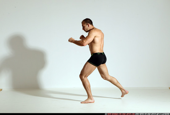 Man Adult Athletic White Kick fight Moving poses Underwear