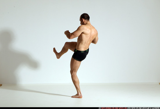 Man Adult Athletic White Kick fight Moving poses Underwear