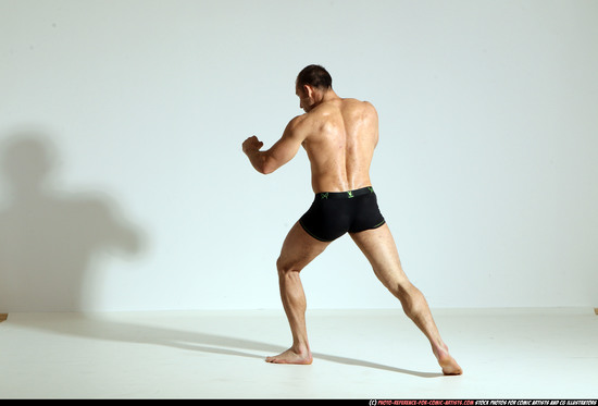 Man Adult Athletic White Kick fight Moving poses Underwear