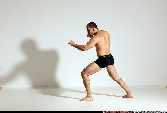 Man Adult Athletic White Kick fight Moving poses Underwear