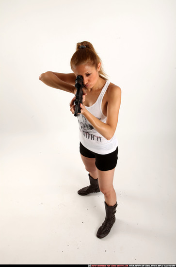 Woman Adult Athletic White Fighting with submachine gun Standing poses Casual