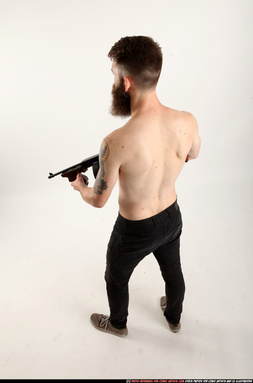 Man Adult Athletic White Fighting with submachine gun Standing poses Pants