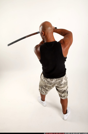 Man Adult Athletic Black Fighting with sword Standing poses Army