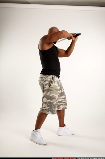 Man Adult Athletic Black Fighting with sword Standing poses Army