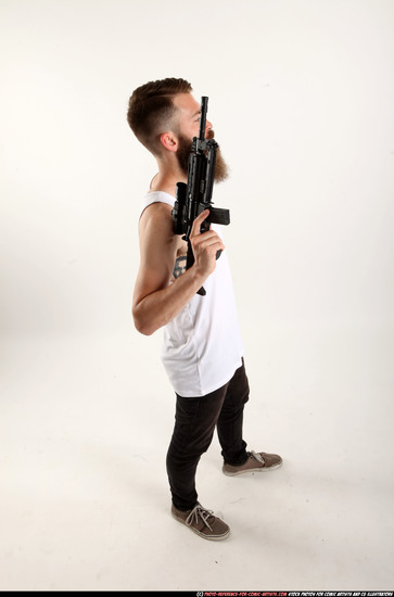 Man Adult Athletic White Fighting with submachine gun Standing poses Casual