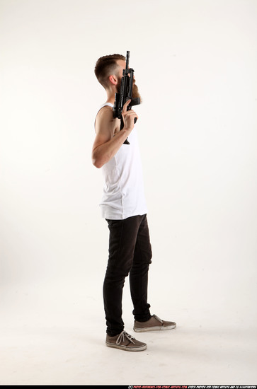 Man Adult Athletic White Fighting with submachine gun Standing poses Casual