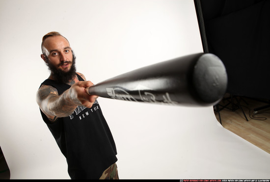 Man Adult Athletic White Standing poses Army Fighting with bat