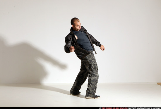 Man Adult Athletic White Fighting without gun Moving poses Casual