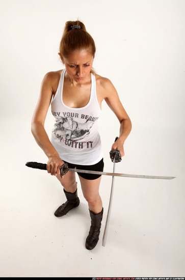 Woman Adult Athletic White Fighting with sword Standing poses Casual