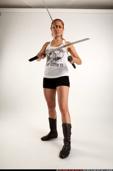 Woman Adult Athletic White Fighting with sword Standing poses Casual