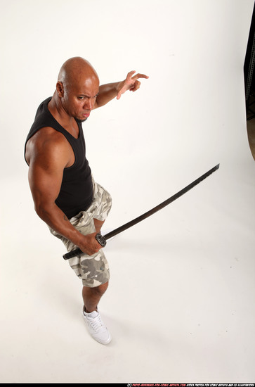 Man Adult Athletic Black Fighting with sword Standing poses Army