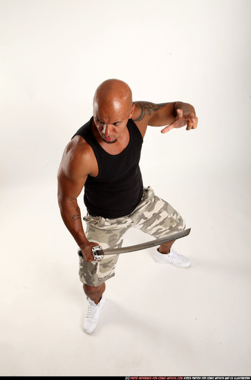 Man Adult Athletic Black Fighting with sword Standing poses Army