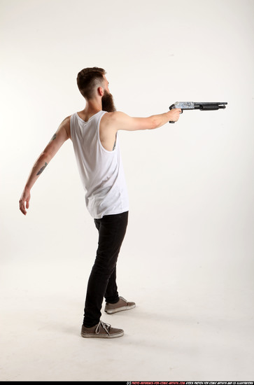 Man Adult Athletic White Standing poses Casual Fighting with shotgun