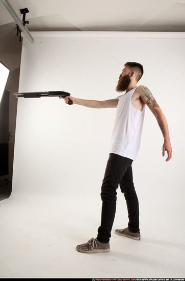 Man Adult Athletic White Standing poses Casual Fighting with shotgun