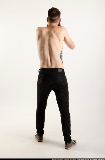 Man Adult Athletic White Fighting with submachine gun Standing poses Pants