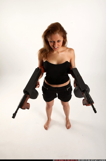 Woman Adult Athletic White Fighting with submachine gun Standing poses Casual