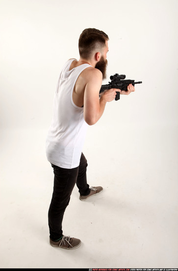 Man Adult Athletic White Fighting with submachine gun Standing poses Casual