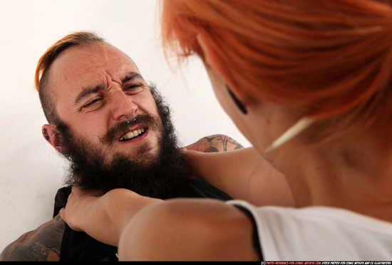 Man & Woman Adult Athletic White Fist fight Laying poses Casual