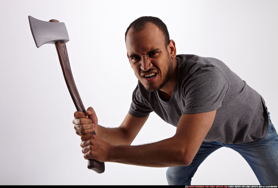 Man Adult Athletic Fighting with sword Standing poses Casual Latino