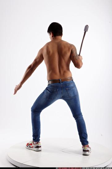 Man Young Athletic Fighting with sword Standing poses Pants Latino