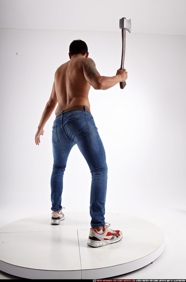 Man Young Athletic Fighting with sword Standing poses Pants Latino