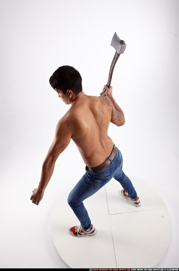 Man Young Athletic Fighting with sword Standing poses Pants Latino