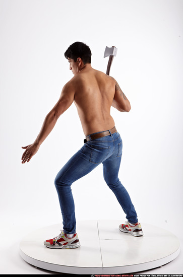 Man Young Athletic Fighting with sword Standing poses Pants Latino