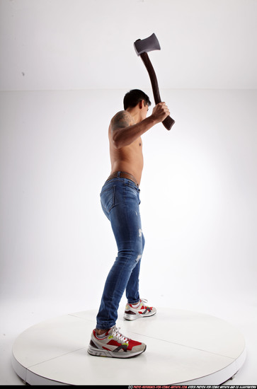 Man Young Athletic Fighting with sword Standing poses Pants Latino