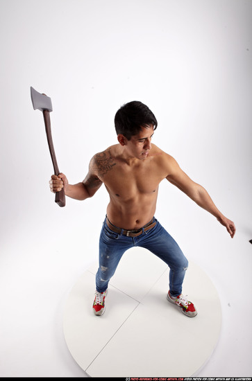 Man Young Athletic Fighting with sword Standing poses Pants Latino