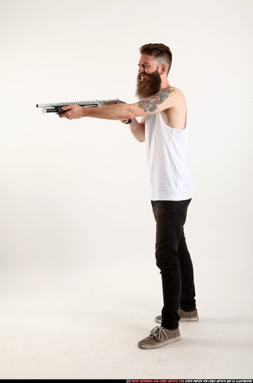 Man Adult Athletic White Standing poses Casual Fighting with shotgun