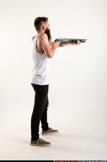 Man Adult Athletic White Standing poses Casual Fighting with shotgun