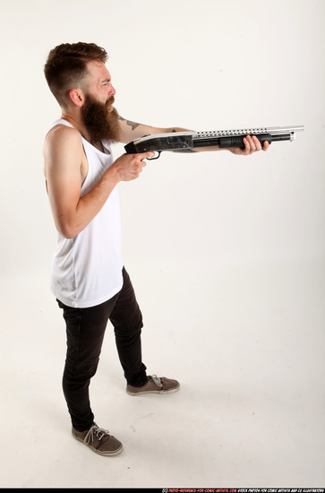 Man Adult Athletic White Standing poses Casual Fighting with shotgun