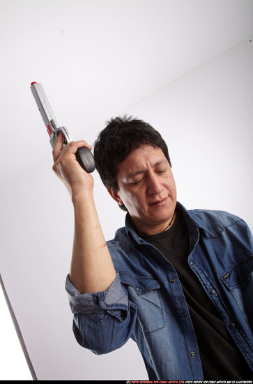 Man Adult Athletic Fighting with gun Standing poses Casual Asian