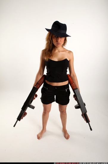 Woman Adult Athletic White Fighting with submachine gun Standing poses Casual