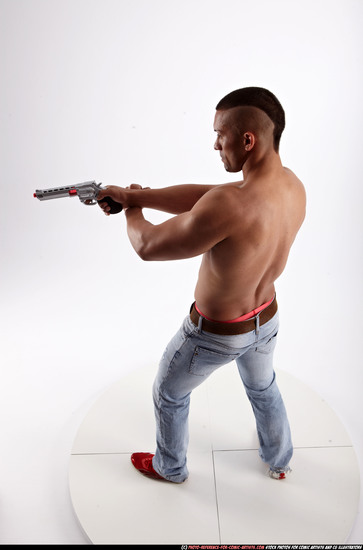 Man Adult Athletic White Fighting with gun Standing poses Pants