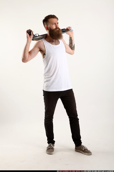 Man Adult Athletic White Standing poses Casual Fighting with shotgun