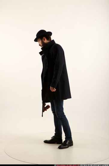 Man Adult Athletic White Fighting with submachine gun Standing poses Coat