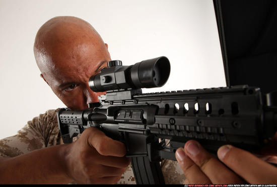 Man Adult Athletic Black Fighting with submachine gun Standing poses Army