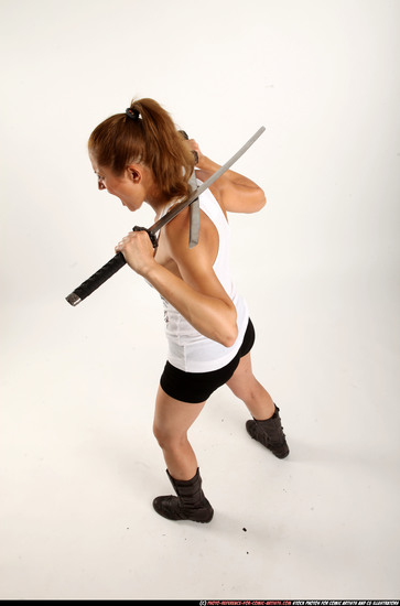 Woman Adult Athletic White Fighting with sword Standing poses Casual