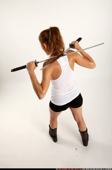 Woman Adult Athletic White Fighting with sword Standing poses Casual