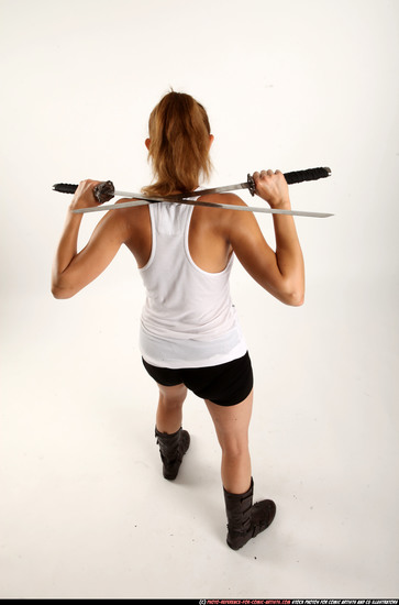 Woman Adult Athletic White Fighting with sword Standing poses Casual