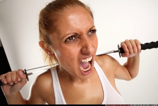 Woman Adult Athletic White Fighting with sword Standing poses Casual