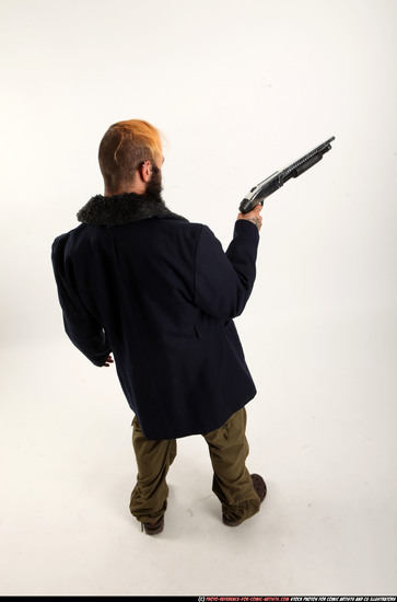 Man Adult Athletic White Standing poses Casual Fighting with shotgun