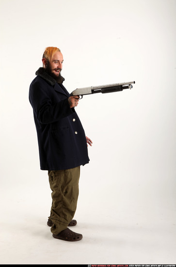 Man Adult Athletic White Standing poses Casual Fighting with shotgun