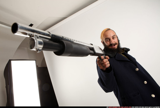 Man Adult Athletic White Standing poses Casual Fighting with shotgun