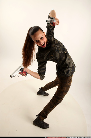 Woman Young Athletic White Fighting with gun Standing poses Army