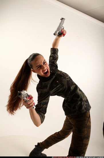 Woman Young Athletic White Fighting with gun Standing poses Army