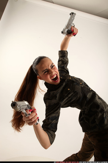 Woman Young Athletic White Fighting with gun Standing poses Army