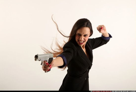 Woman Young Athletic White Fighting with gun Moving poses Casual