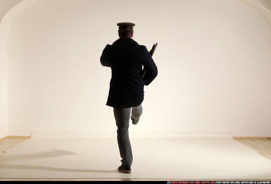 Man Adult Muscular White Moving poses Army Fighting with shotgun